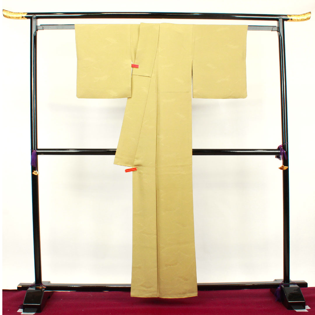 Plain color, withered color, wave, bellflower, length 159.5cm, sleeve length 62cm, lined, pure silk, S rank, yellow, 1114000582323
