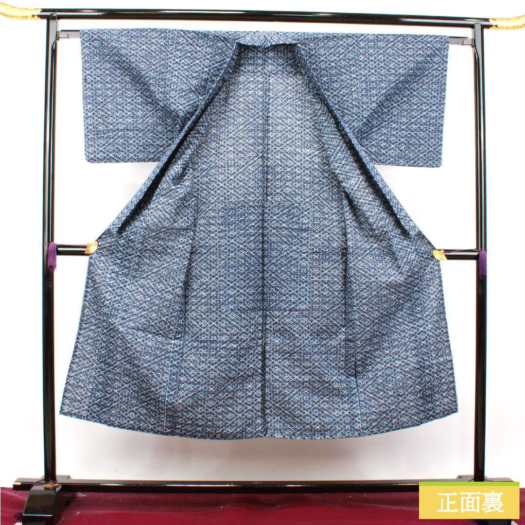 メンズ浴衣 木綿 身丈142.5cm 裄丈63cm Aランク 単衣 紺系 濃紺色(のうこんいろ) 幾何学模様 1118004973418