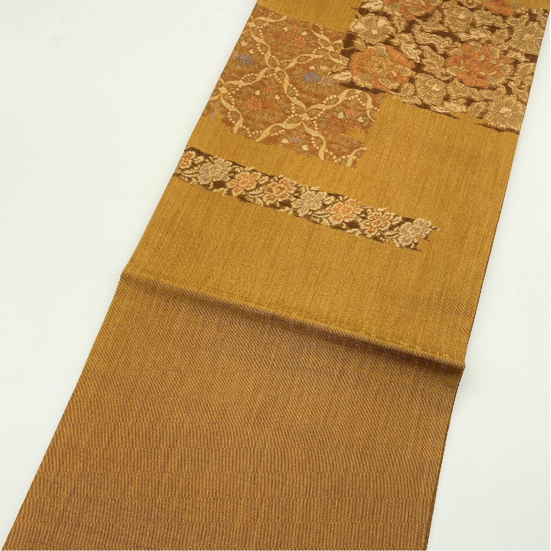 Fukuro Obi (Fragrance Dyeing) Flower Pattern Obi Length 420cm Pure Silk S Rank Point Pattern Casual Brown 1123005152314