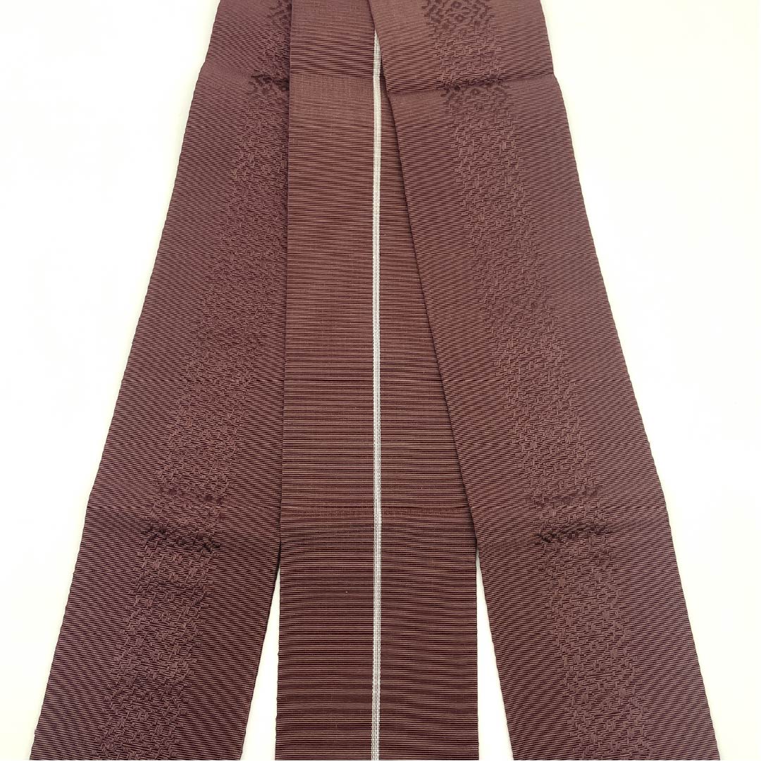 Untailored Kaku Obi (Sash) - Pure Silk, S-Rank, Red Cypress Bark Color, Classic Pattern, Length 394cm, Width 9.5cm, Brown, Item Number: 1134000522914