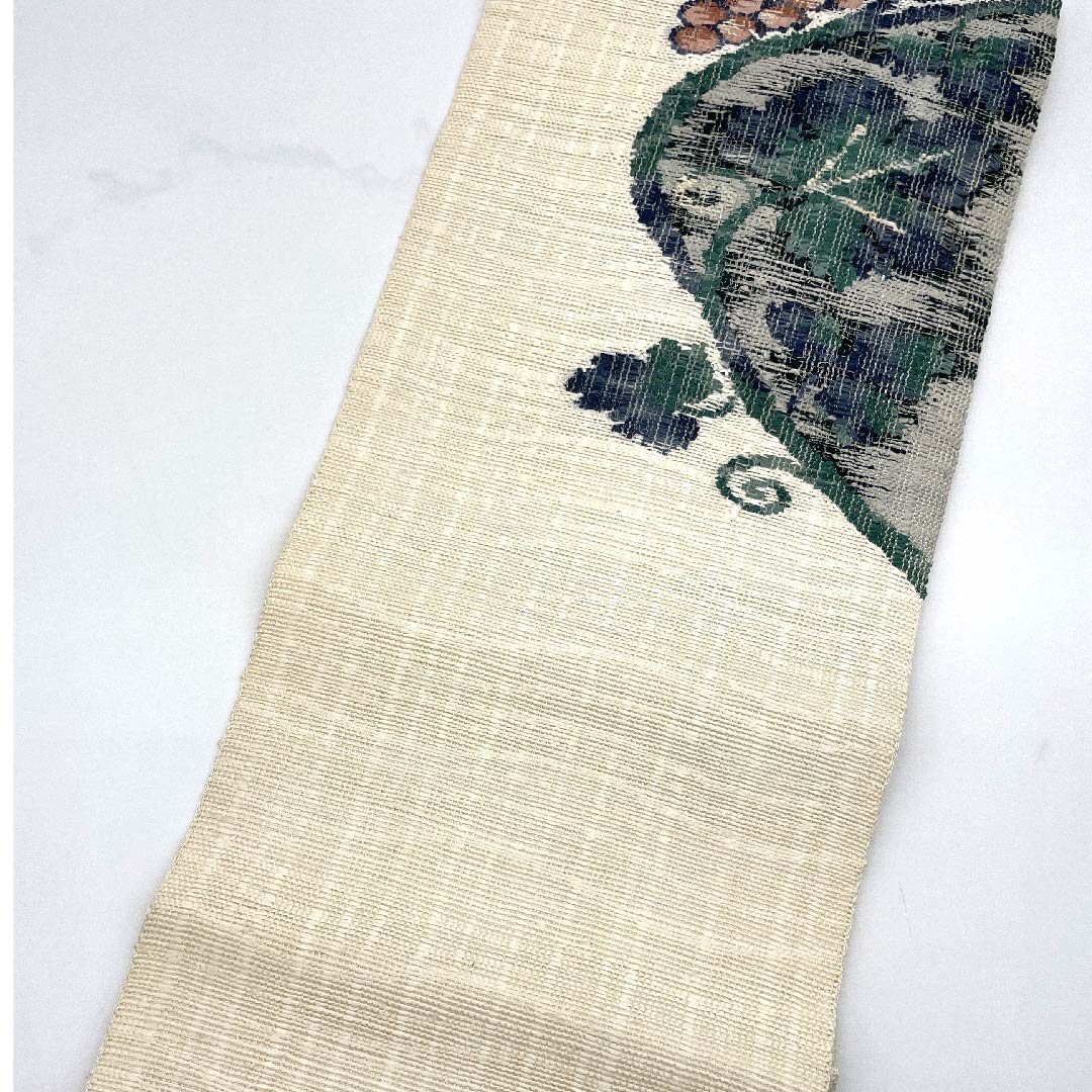 Nagoya obi, unbleached, summer obi, ramie, grape, obi length 371.5cm, pure silk, S rank, point pattern, casual, cream, 1124004222315, Nagoya style