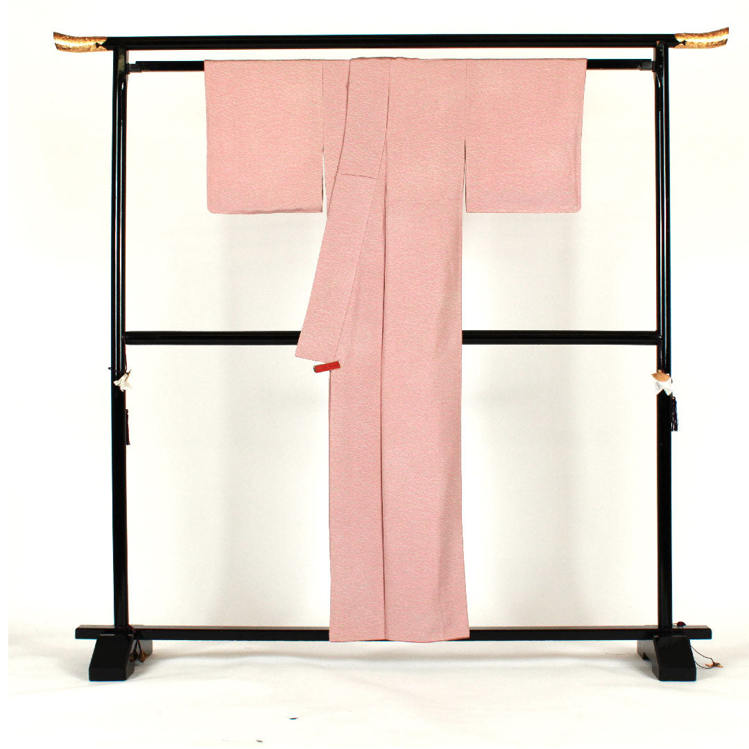 小紋 身丈157cm 裄丈62cm 袷 露芝模様 正絹 Sランク ピンク系 1115001052313