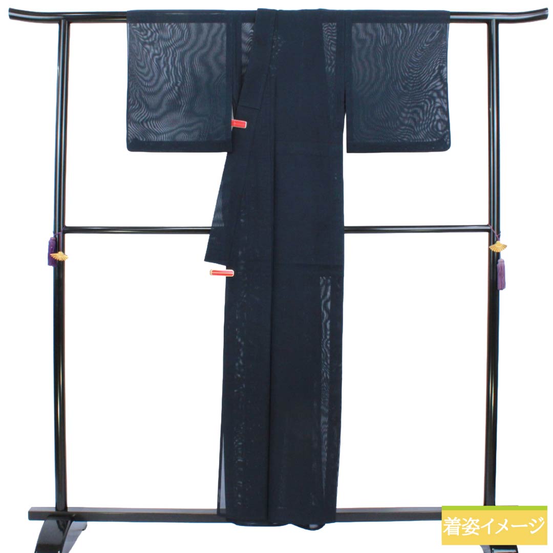 Summer wear, others, Plain-colored kimono, S rank, length 156cm, sleeve to sleeve 63cm, dark blue, stripes, fine gauze, navy blue, 1132003832318