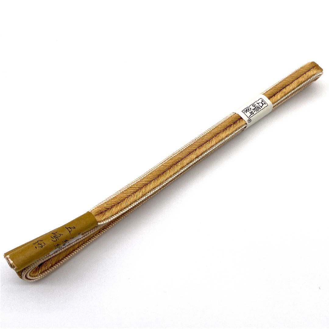 (新古品) 帯締め 正絹 四分紐 薄肉色(うすにくいろ) 五嶋紐 江戸組紐 金属糸使用 長さ約159cm 幅約1.2cm セミフォーマル Aランク クリーム系 1135000903915