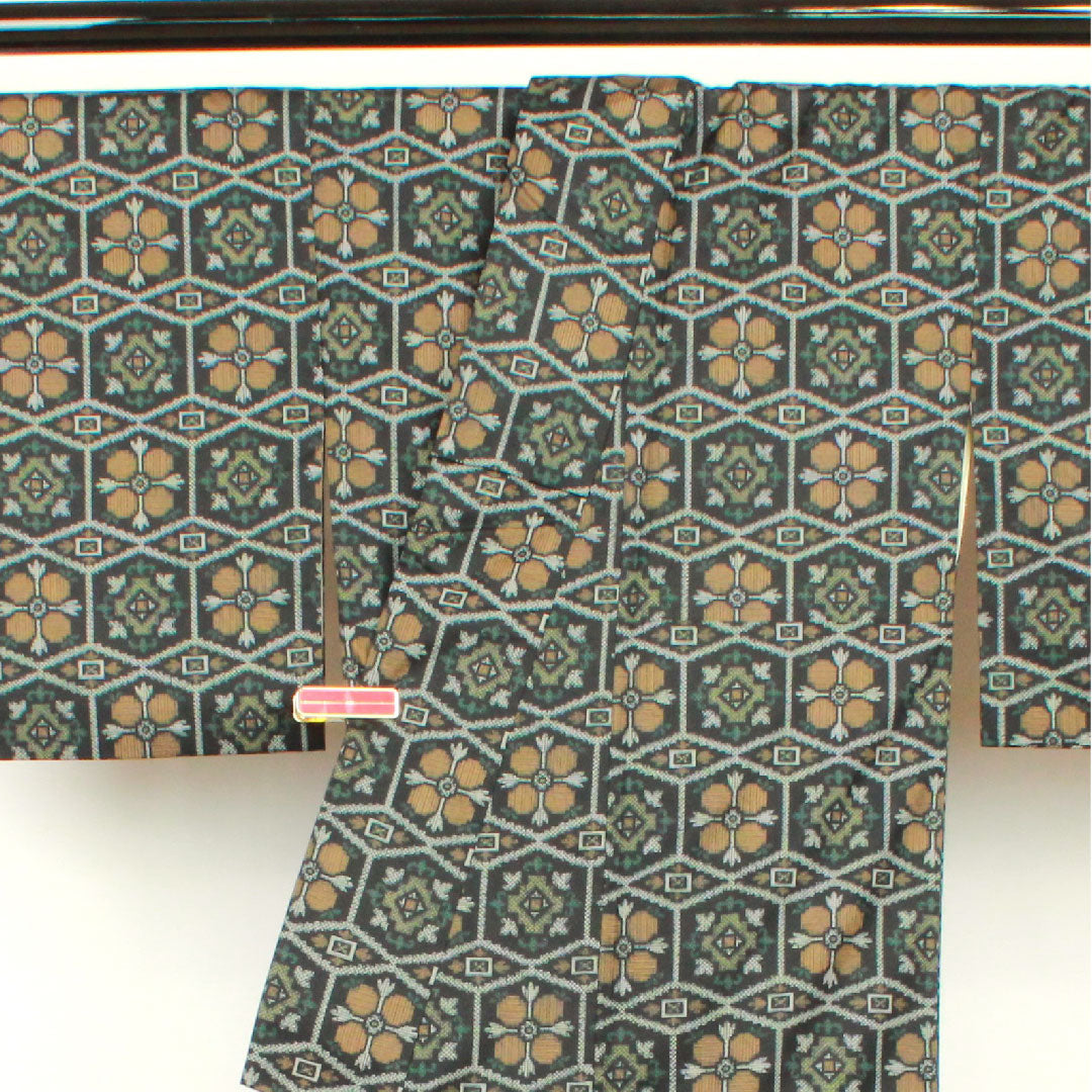Murayama Oshima Length 151cm Sleeve length 63.5cm Ensemble Abstract pattern Pure silk A rank Awase Black 1116001993210