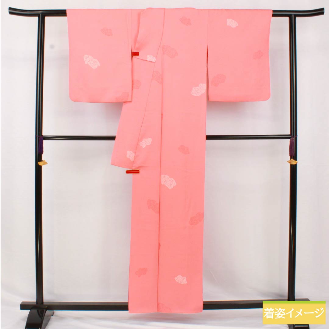Komon, pure silk, length 158.5cm, sleeve length 64.5cm, lined, coral color, abstract pattern, S rank, pink, 1115005002313