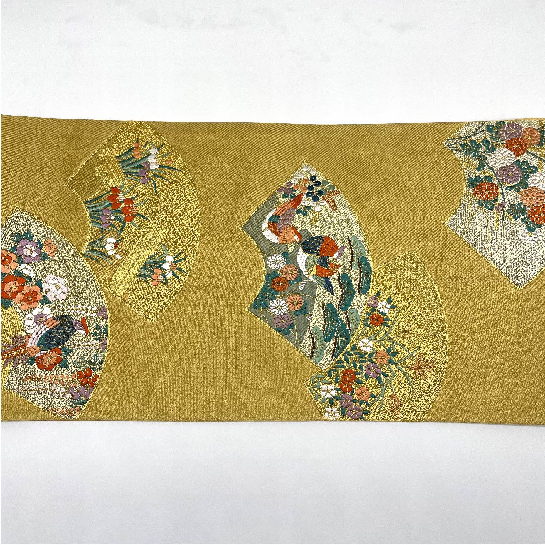 袋帯 麦藁色(むぎわらいろ) 本金摺箔二重織 留袖用 鴛鴦 帯丈432cm 正絹 Aランク 六通 フォーマル 金系 1123004753321