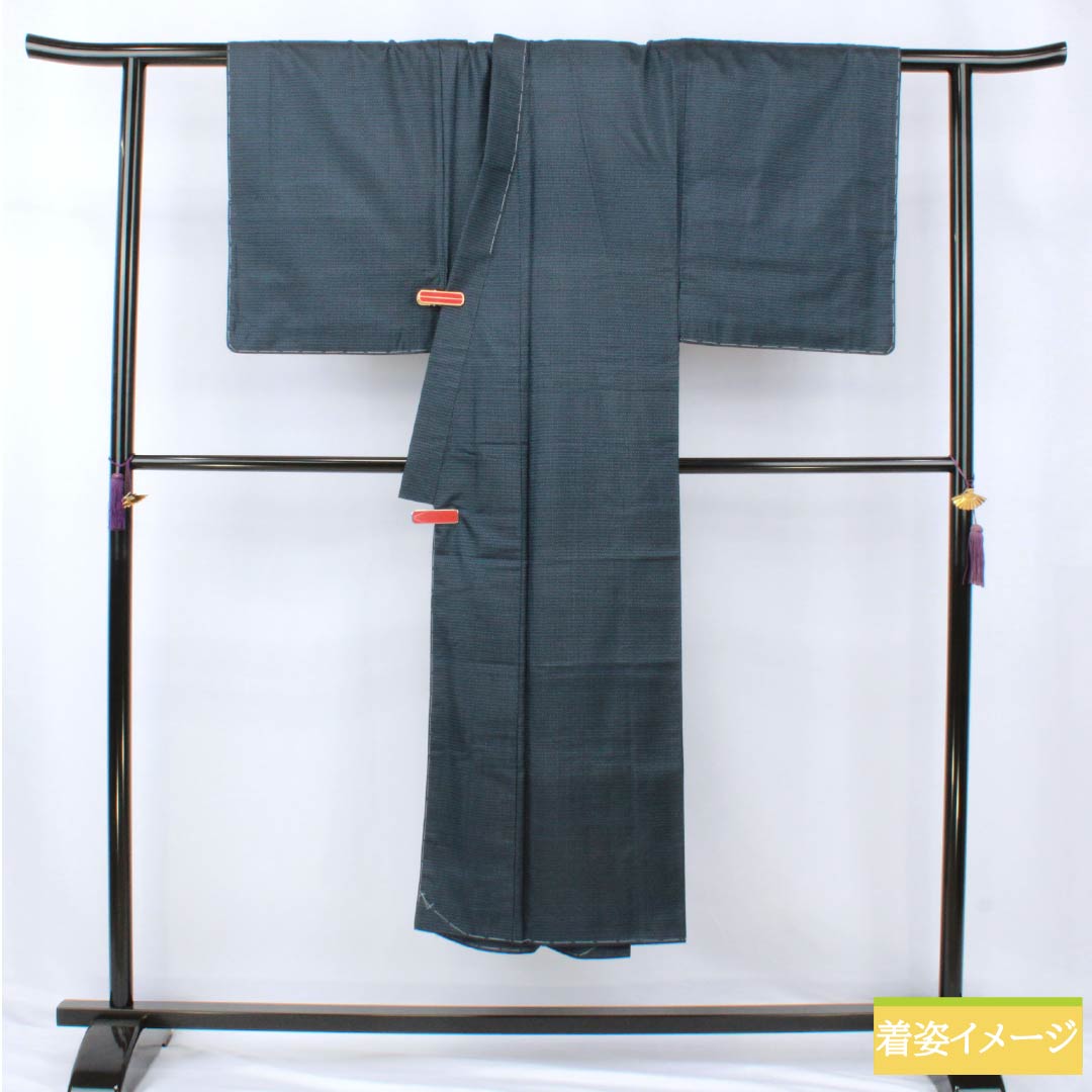 男物 正絹 Sランク 身丈141.5cm 裄丈67cm 濃紺色(のうこんいろ) 大島紬 100亀甲 アンサンブル 袷 紺系 1119001342418