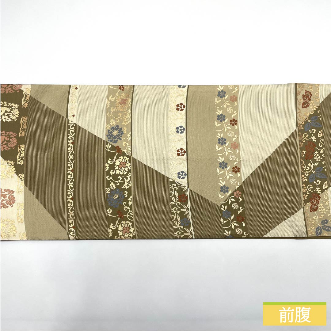 Fukuro Obi, Pure Silk, Horizontal Stripes, Flower Arabesque, Bird, Obi Length 428cm, A Rank, Six Passes, Formal, Gradient Style, 1123014013399