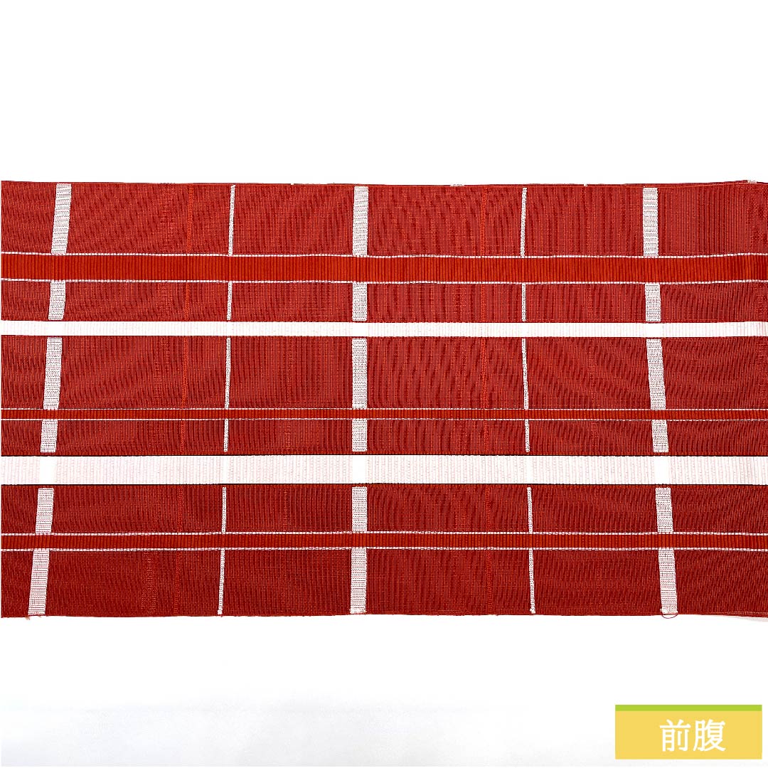 Nagoya obi, deep autumn color, summer obi, gauze, lattice, obi length 382cm, pure silk, S rank, full length, casual, red, 1124005552312, open style
