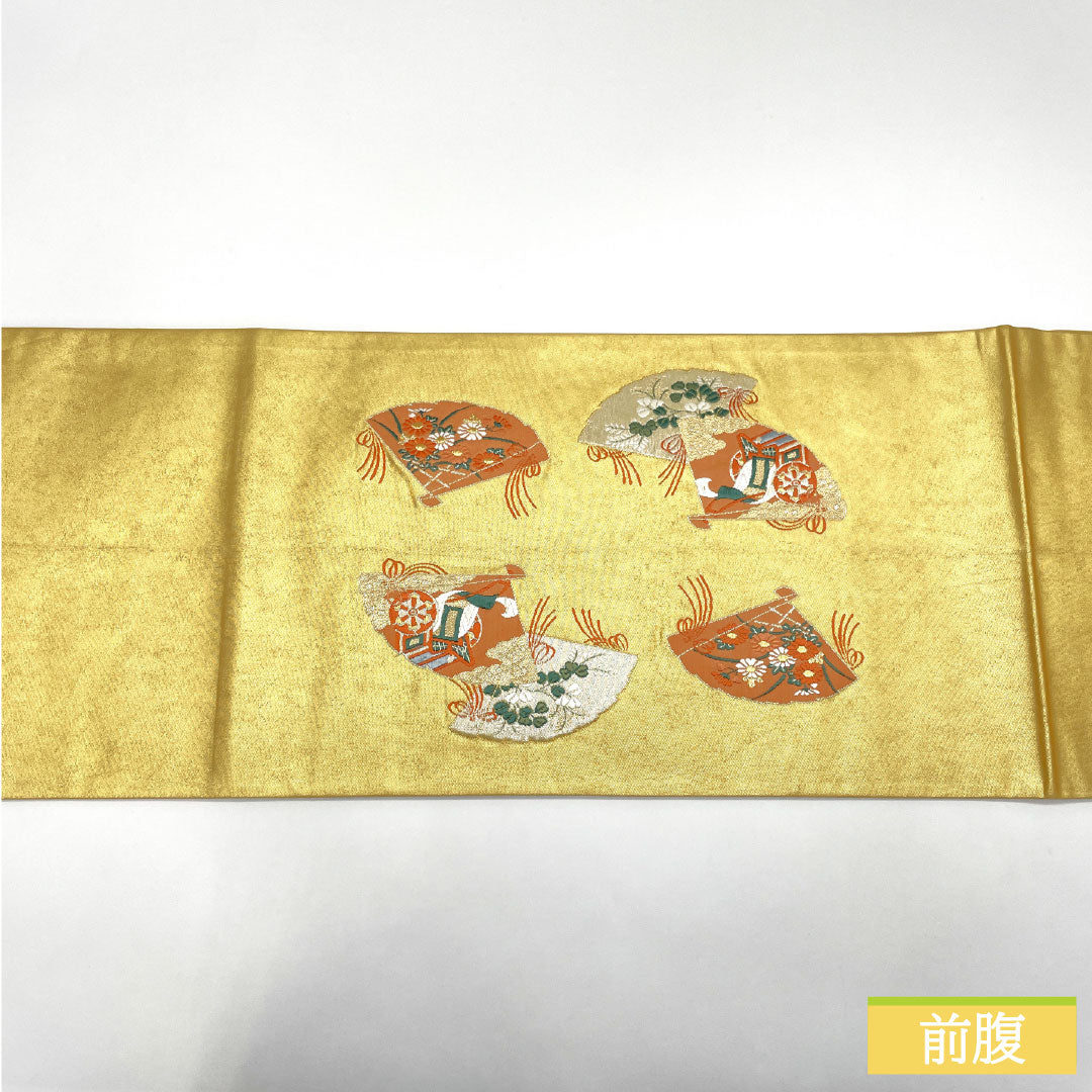 Nishijin-ori silk obi (sash), A-rank, with a folding screen and fan design, length 434cm, accent pattern, gold accents, formal wear, product number 1123017213321