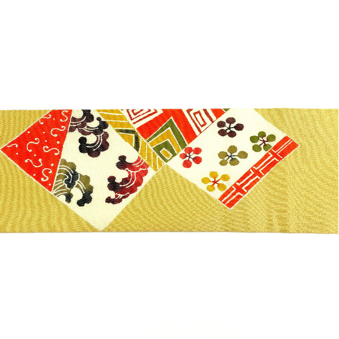 Nagoya obi, Kyoto Bingata dyed obi, crepe, auspicious pattern, obi length 360.5cm, pure silk, A rank, point pattern, casual, yellow, 1124001983323, Nagoya style