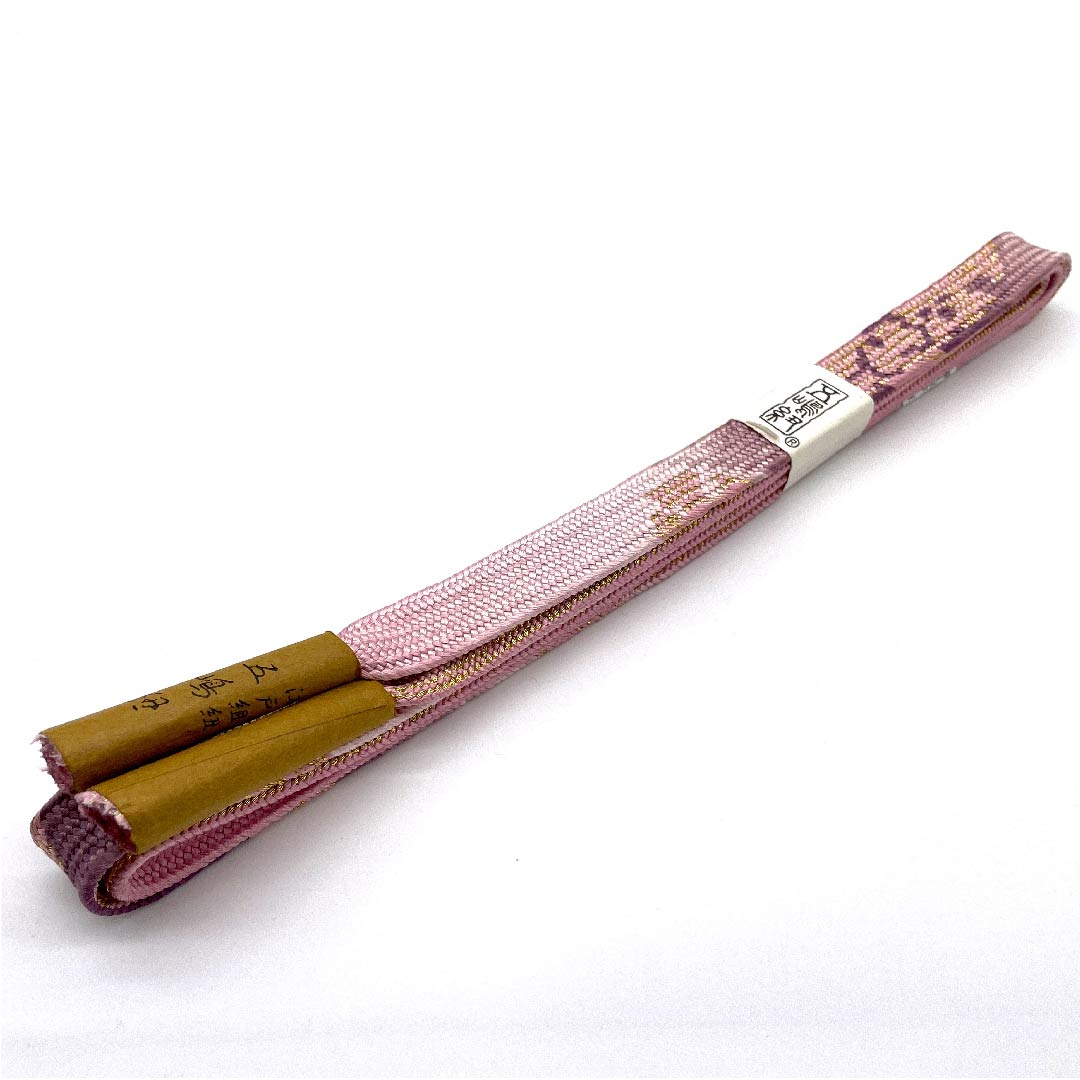 (新古品) 帯締め 正絹 四分紐 洎夫藍色(さふらんいろ) 五嶋紐 江戸組紐 金属糸使用 長さ約165cm 幅約1.7cm セミフォーマル Sランク ピンク系 1135002452313