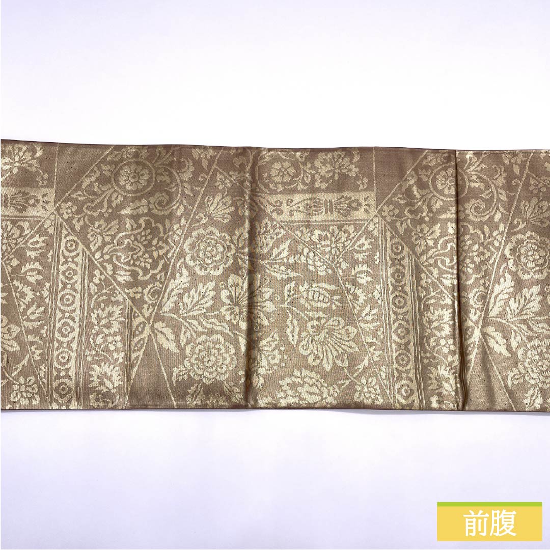 Fukuro Obi (Sash) - Pure Silk - Peony Gray - European Pattern - Obi Length 428cm - B Rank - Six Passes - Semi-Formal - Gold 1123012314321
