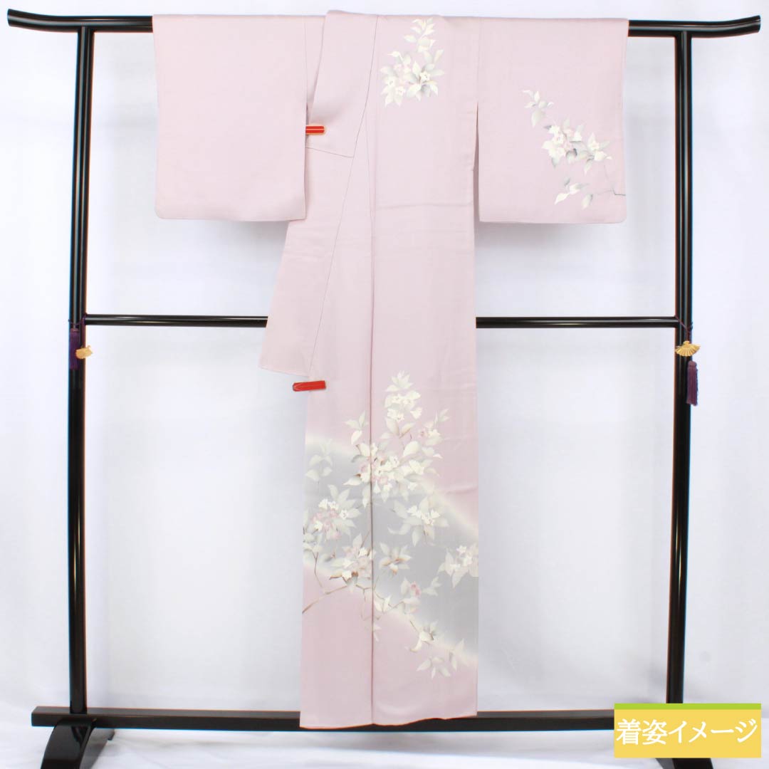Visiting Kimono, Pure Silk, Grade A, Lined, Length 153.5cm, Sleeve Length 62.5cm, White Plum Blossom Color, Purple Flowers, Item Number: 1112007573220