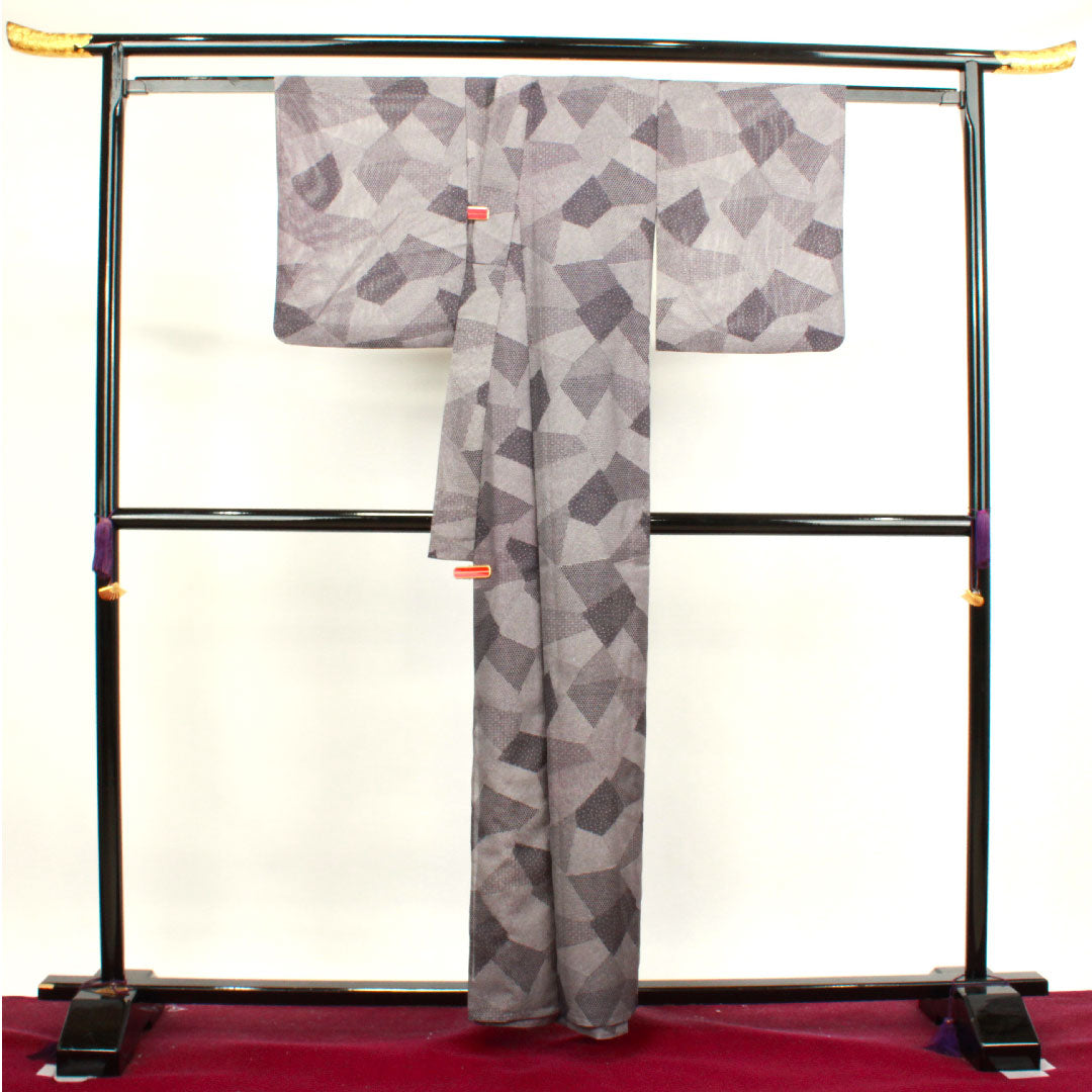 Summer kimono, polyester, komon, length 158cm, sleeve length 62cm, purple, washable kimono, Edo komon, silk, S rank, purple, 1132000722320