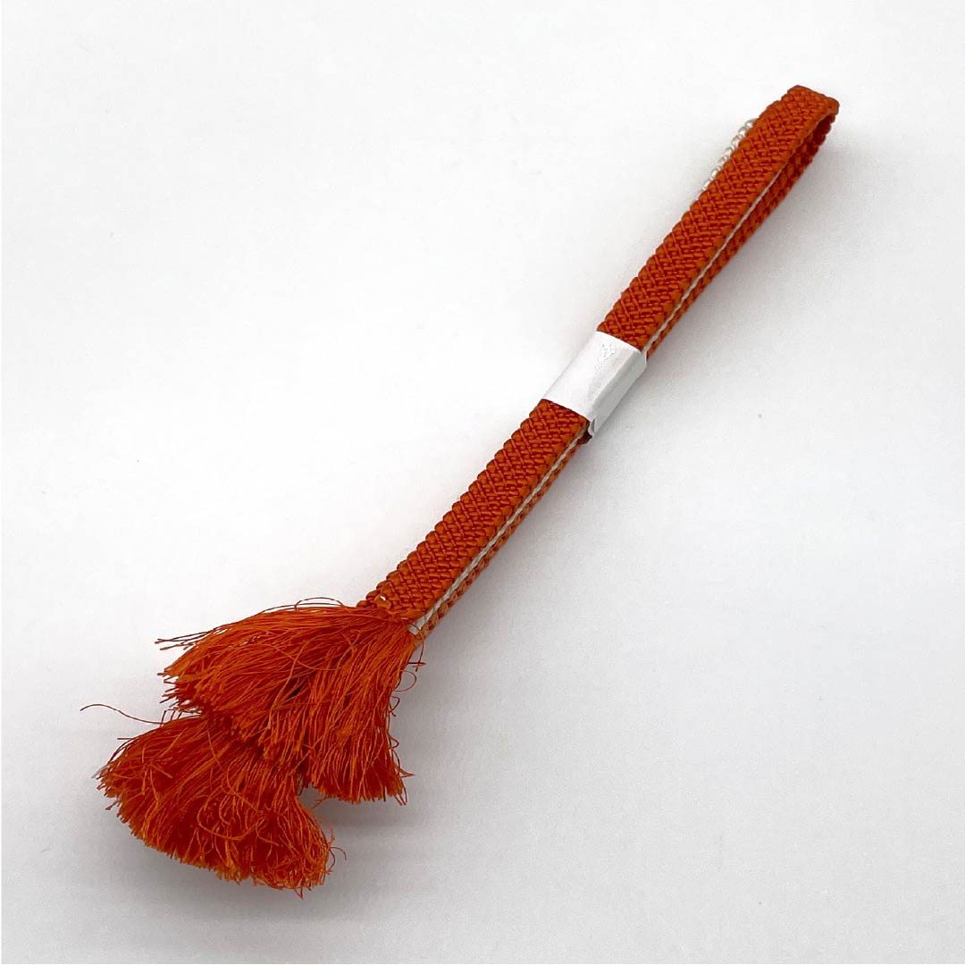 S-Rank Silk Obi-jime (Sash Band) - Silver-vermilion (Ginshuiro) Bicolor, Approximately 151cm Long, Approximately 1.1cm Wide, Semi-Formal, Orange Tones, Product Number: 1135004572326