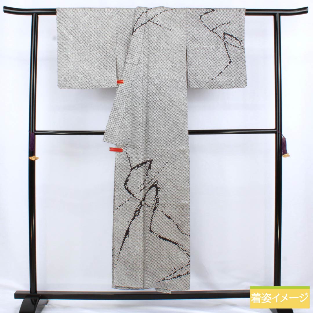 Visiting Kimono, Pure Silk, S Rank, Lined, Length 148cm, Sleeve Length 60cm, All-Dress Dyeing, Abstract Pattern, Black, Product Number: 1112006262110