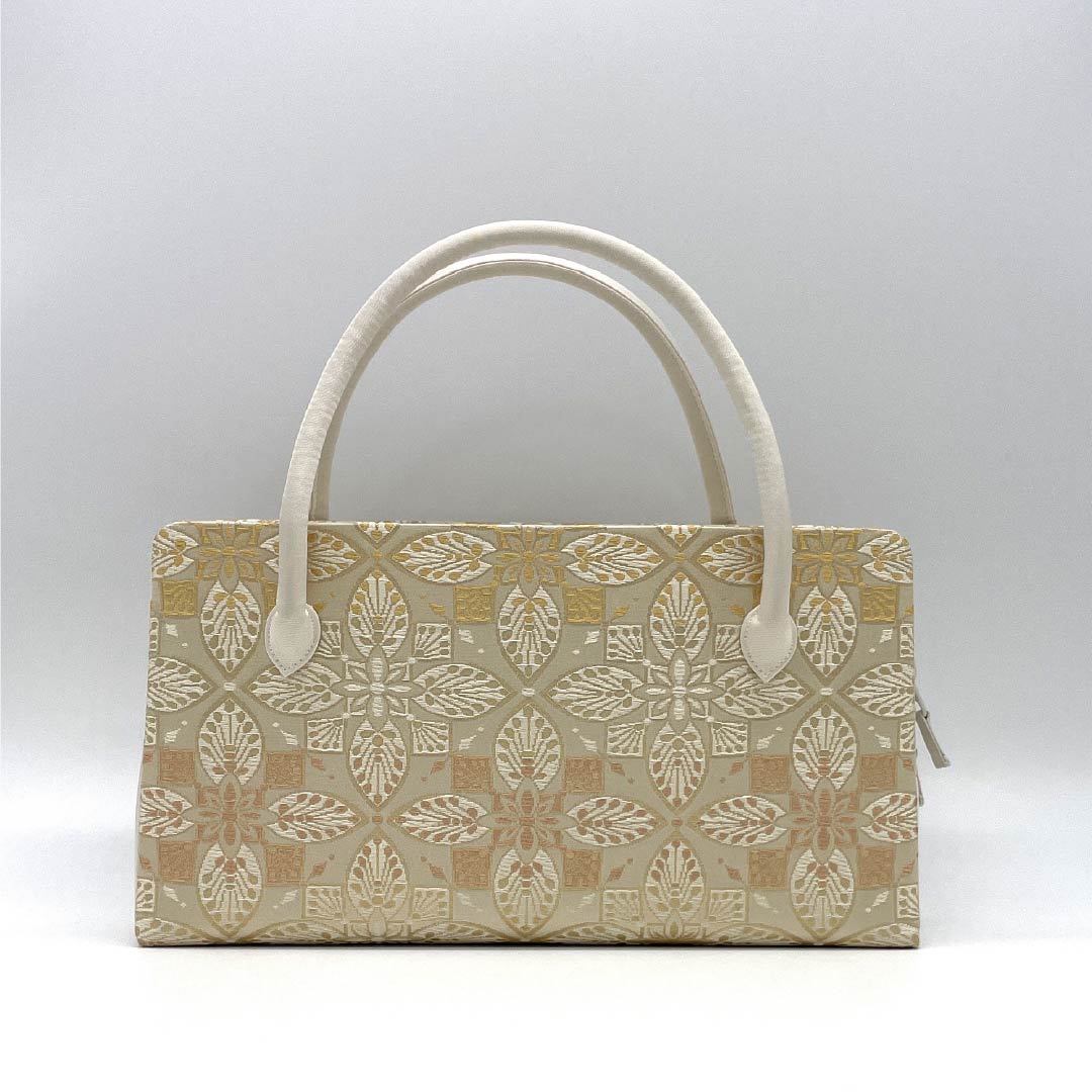 (Like New) Formal Japanese Bag, New Rank, Hakuya Seibei, Nishijin-ori Rikyu Bag with Famous Cloth Pattern, Cream, Item Number 113900120115