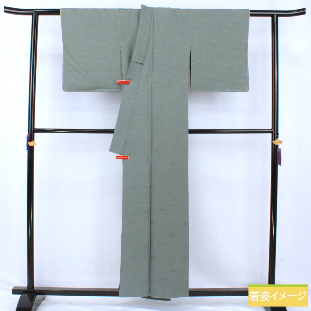 色無地 正絹 Sランク 身丈157.5cm 裄丈63cm 深川鼠色(ふかがわねずいろ) 綸子 流水 袷 グレー系 1114002392322