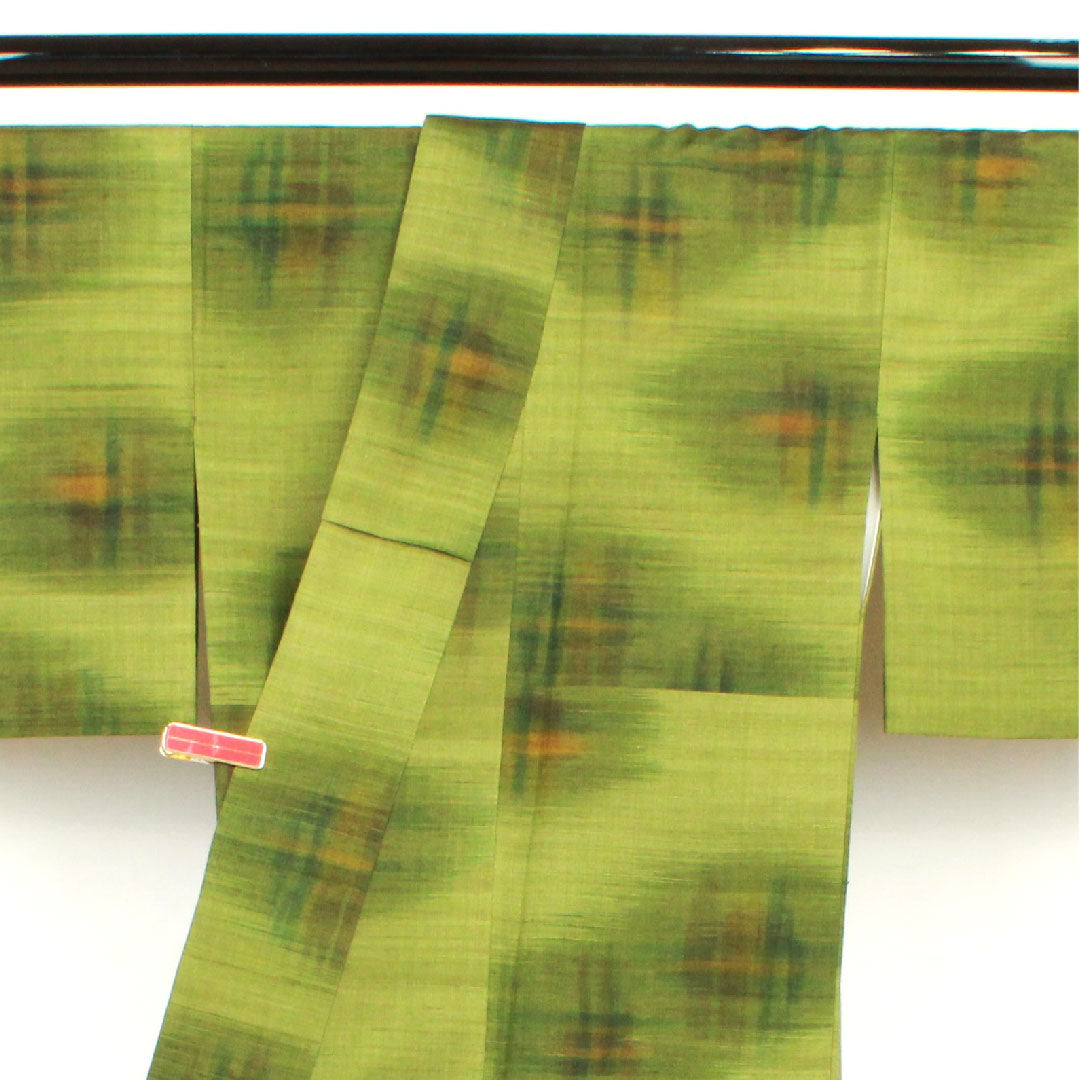 Tsumugi, Length 158cm, Sleeve length 61cm, Green, Abstract pattern, Pure silk, S rank, Lined, Green, 1116002042319