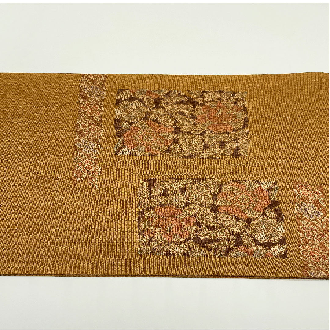 Fukuro Obi (Fragrance Dyeing) Flower Pattern Obi Length 420cm Pure Silk S Rank Point Pattern Casual Brown 1123005152314