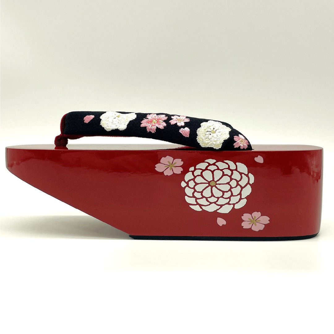 (Like New) Paulownia Wood Geta (Sandals), Grade A, Formal, Pokkuri (Poppy) Geta, Thick Sole, 224cm Long, Size XL, Red, Item Number 1122001323512