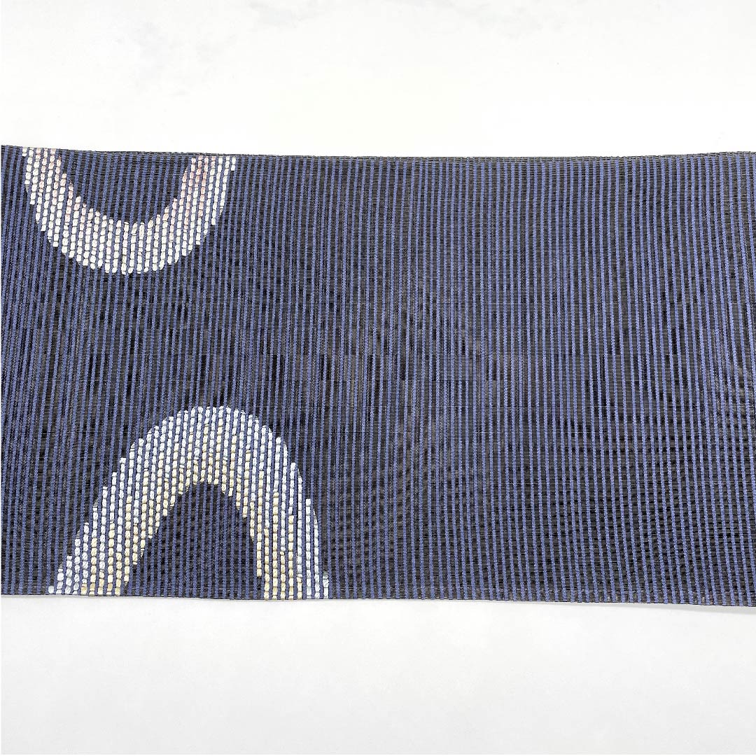 (新品未使用品)袋帯 夏帯 二藍色(ふたあいいろ) 幾何学模様 夏物 帯丈446cm 正絹 NEWランク ポイント柄 セミフォーマル 青系 1123008501317