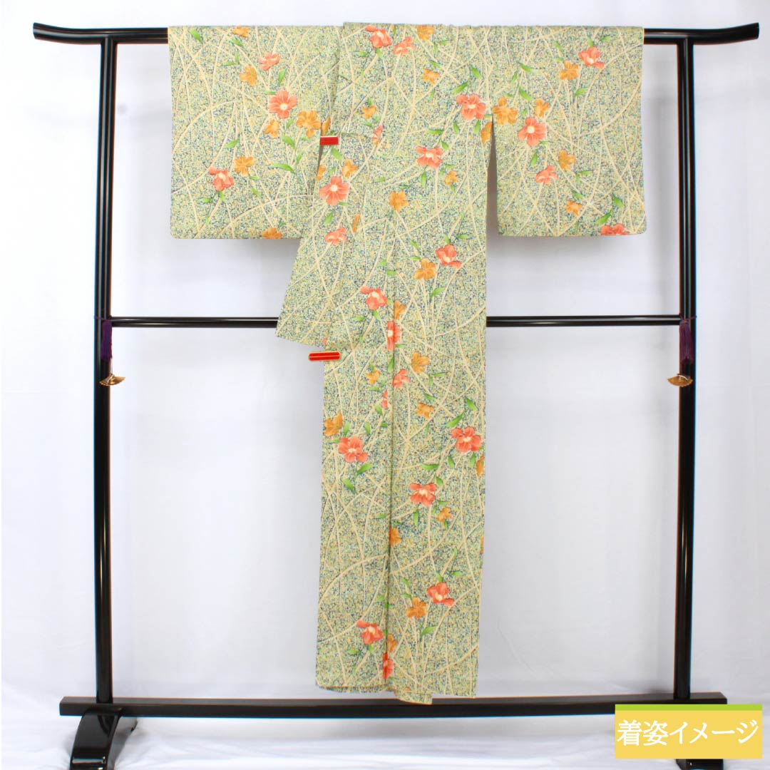 Small pattern, polyester, length 150.5cm, sleeve length 66cm, lined, navy blue, stencil dyeing, grass, flowers, S rank, navy blue, 1115005442118