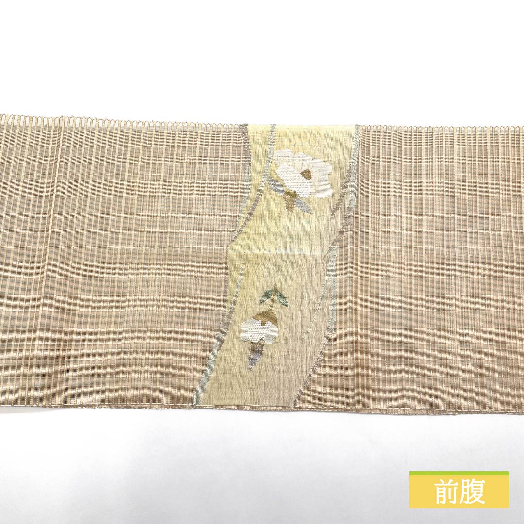 名古屋帯 正絹 砥粉色(とのこいろ) 夏帯 すくい織 花模様 帯丈362cm Aランク ポイント柄 セミフォーマル ベージュ系 1124008743325 松葉仕立て