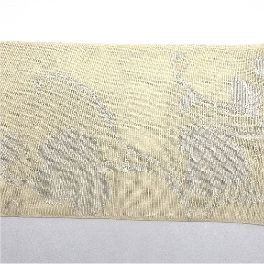 名古屋帯 生成り色 夏帯 紗 引箔 京袋帯 蔦の葉 帯丈366cm 正絹 Sランク 全通 セミフォーマル クリーム系 1124004092315 開き仕立て