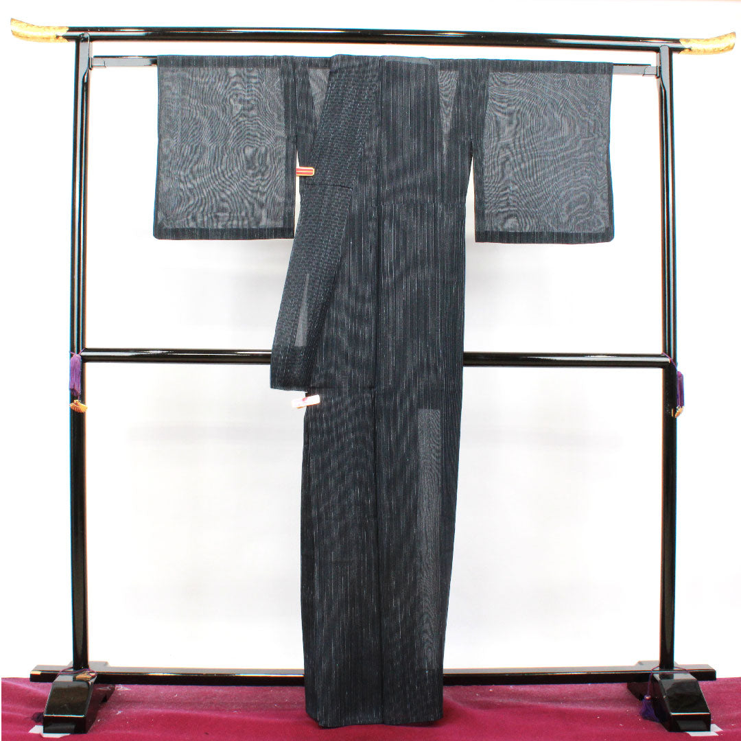 Summer kimono, polyester, pongee, length 163.5cm, sleeve length 67.5cm, striped, washable kimono, gauze, S rank, black, 1132001512410