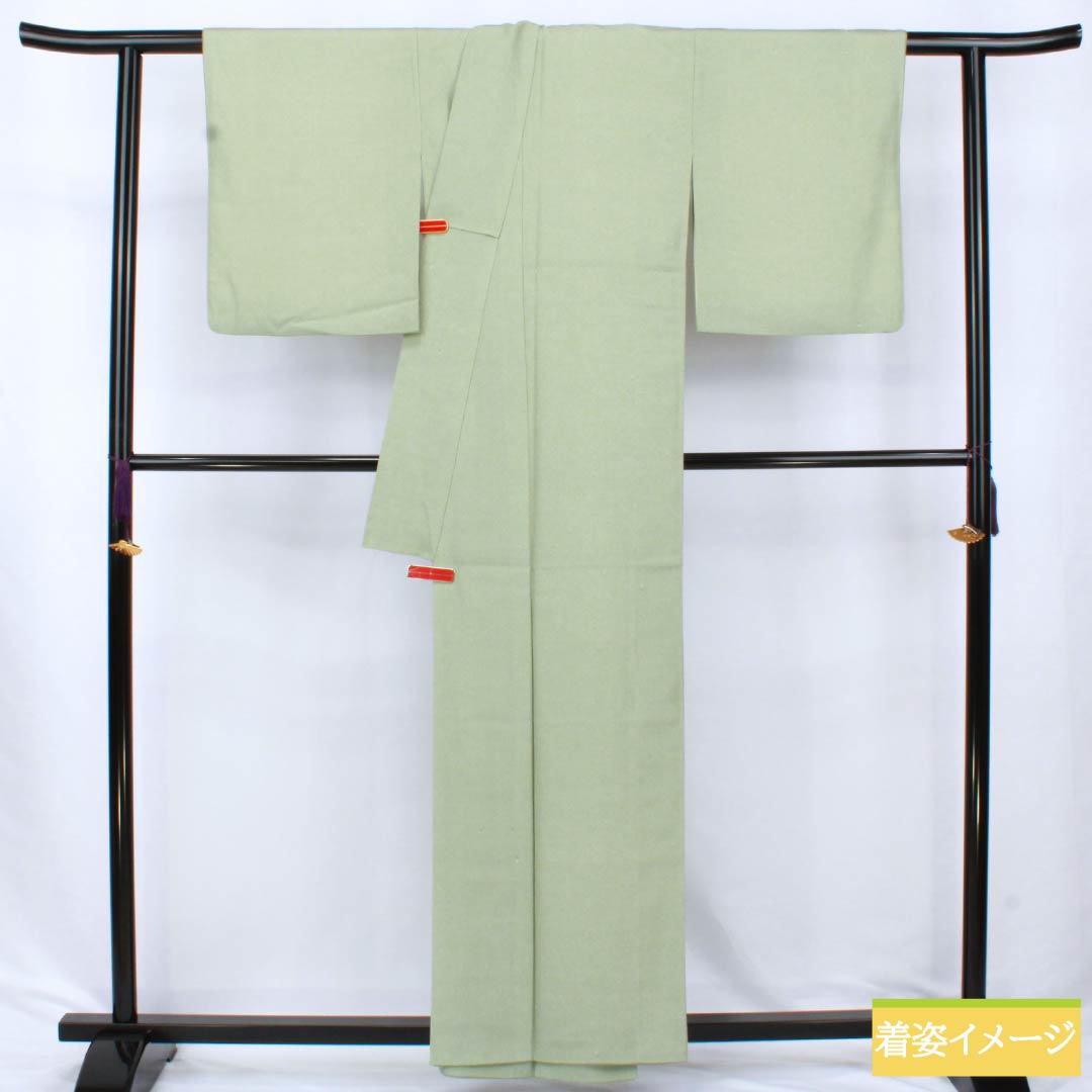 小紋 正絹 Sランク 身丈158cm 裄丈65.5cm 袷 龍泉青瓷釉色(ロンチュエンチンツーユースーいろ) 一つ紋 木瓜 鮫柄 型染 緑系 1115006712319