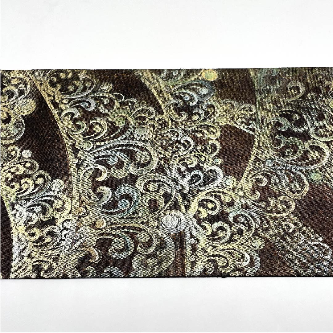 【Unhemmed】Fukuro-obi, pure silk, S rank, kenbo-iro, gold karakawa, abstract pattern, obi length 478cm, rokkaku, formal, brown, 1123006082414