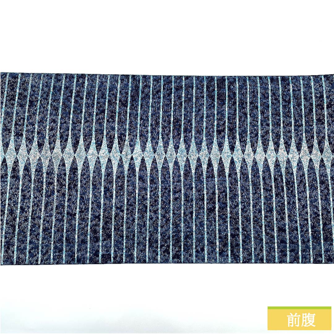 Fukuro Obi, pure silk, navy blue bellflower color, geometric pattern, long, obi length 462cm, S rank, full length, semi-formal, blue, 1123010772417