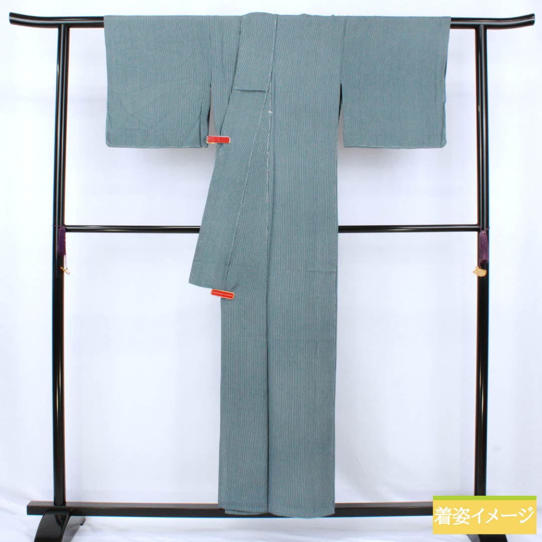 小紋 正絹 Sランク 身丈155cm 裄丈63.5cm 単衣 御召御納戸色(おめしおなんどいろ) 江戸小紋 縞 青系 1115007372317