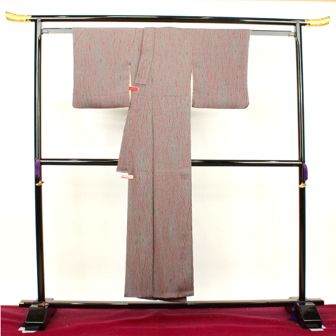 小紋 身丈147.5cm 裄丈61cm 袷 灰色 絞り 抽象模様 正絹 Sランク グレー系 1115003262122