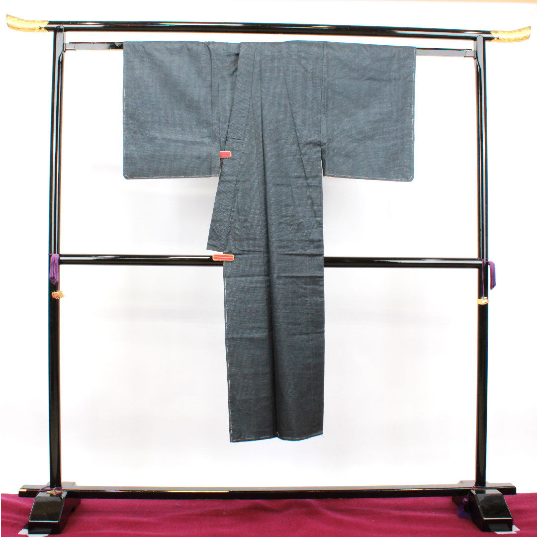 Men's, Length 136cm, Sleeve length 63.5cm, Oshima Tsumugi, 100 tortoiseshell, with basting thread, unused, pure silk, S rank, lined, navy blue, 1119000632318