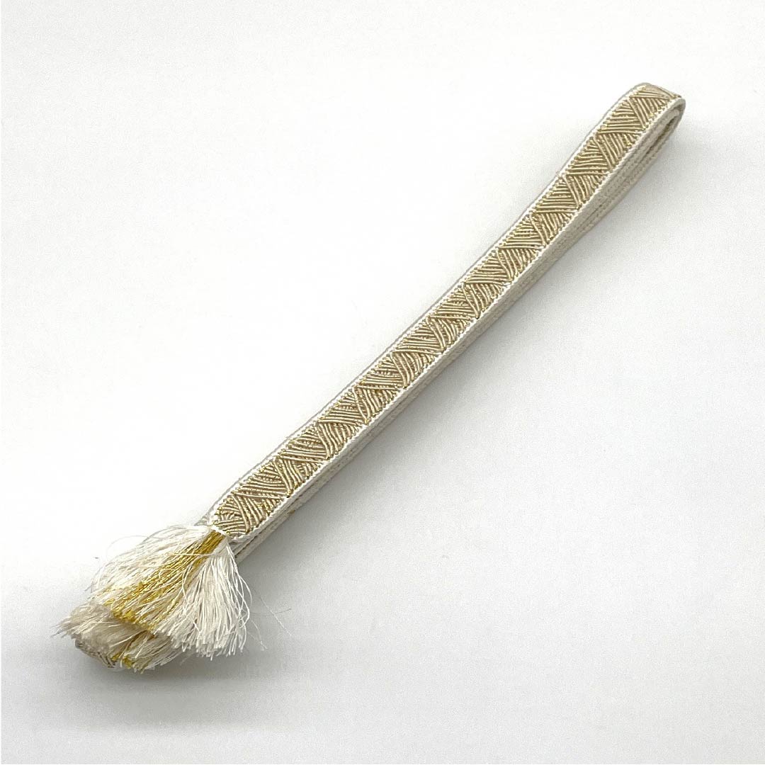 S-Rank Silk Obijime (Shiroiro) with Gold and Scale Pattern, Length: Approx. 160.5cm, Width: Approx. 1.5cm, Formal, White, Item Number: 1135004602311