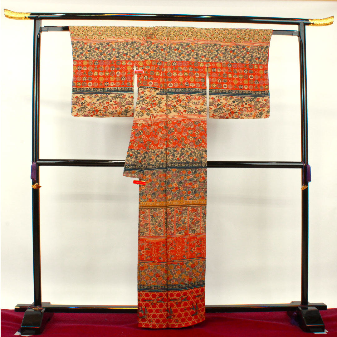 訪問着 正絹 袷 身丈159.5cm 裄丈66cm 型染 しつけ糸付き 吉祥文様 Aランク グラデーション系 1112003203399