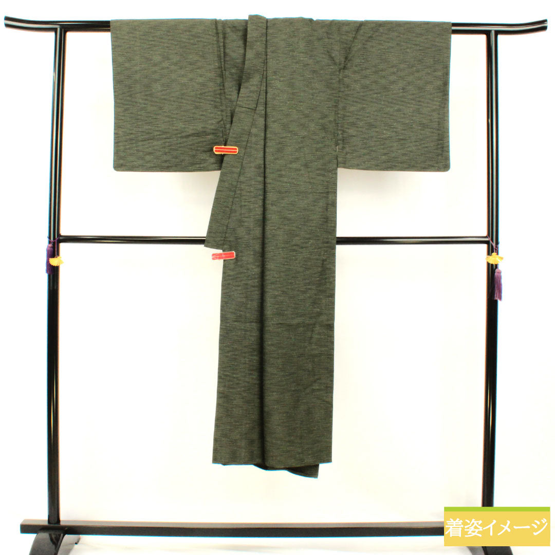 男物 正絹 Sランク 身丈133.5cm 裄丈65cm 鈍色(にびいろ) しつけ糸付き 単衣 緑系 1119001682319
