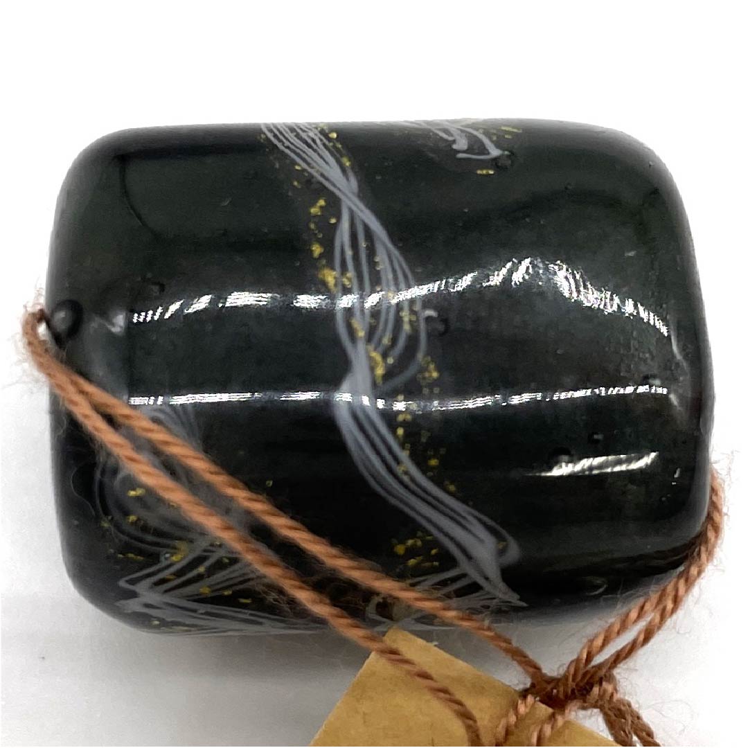 (New old stock) Obidome, ceramic, casual, black ink, glass bead, spiral, geometric pattern, length approx. 2cm, width approx. 2.2cm, S rank, black, 1137000082910