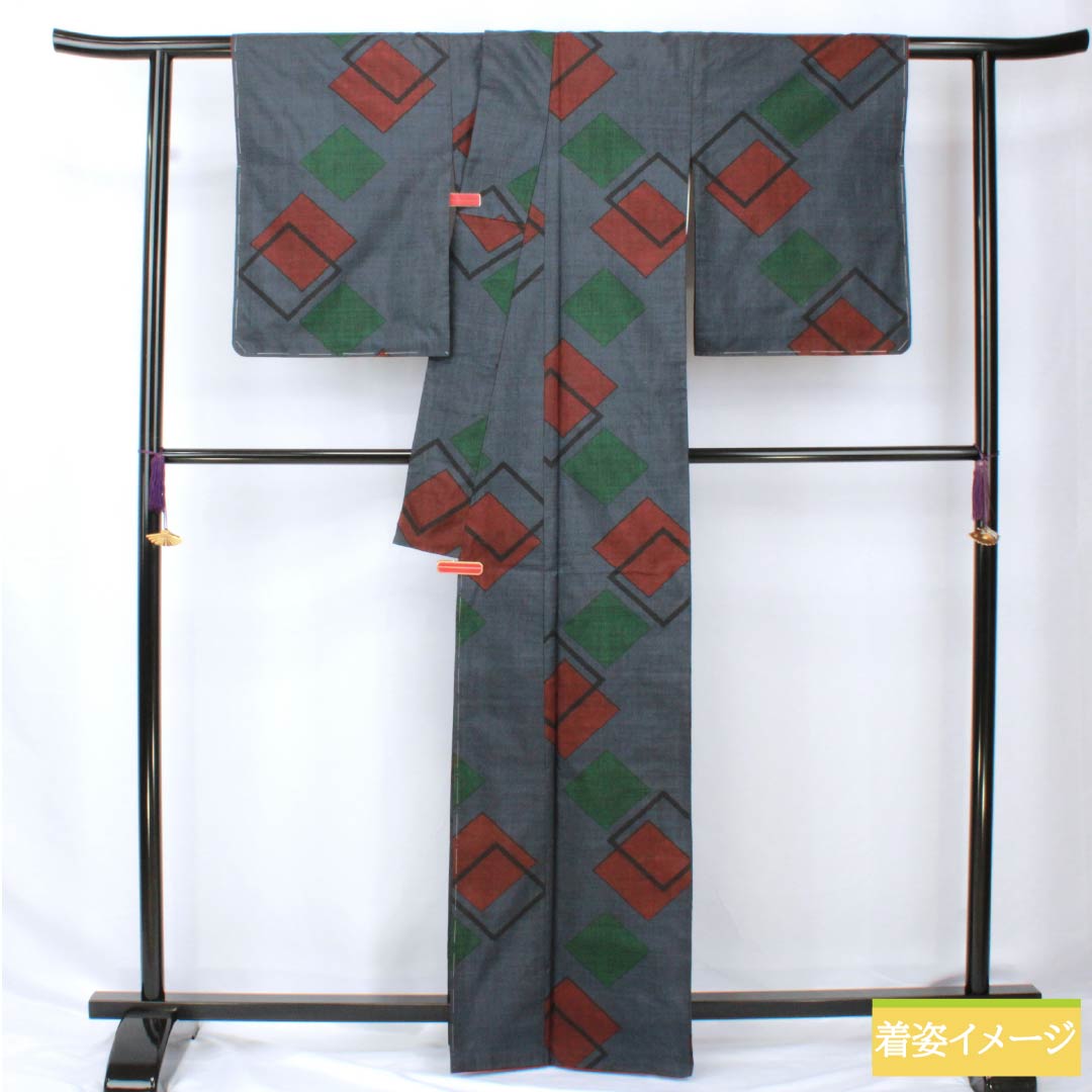 Silk Tsumugi (Japanese kimono), Length 165cm, Sleeve Length 65.5cm, Korean Indigo Blue, Oshima Tsumugi, Ichigen Kasuri Pattern, 7 Marks, S Rank, Lined, Navy Blue, Product Number: 1116003832518