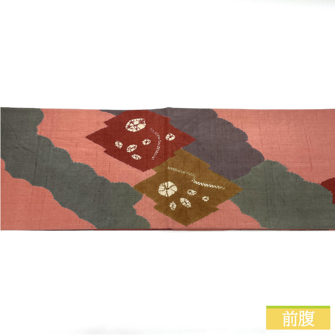 Fukuro Obi (Sash) - Pure Silk, Grade A, Geometric Pattern, Shibori, Tsumugi Fabric, Length 462cm, Six-Ply, Casual, Gradient Design, Product Number: 1123016233499