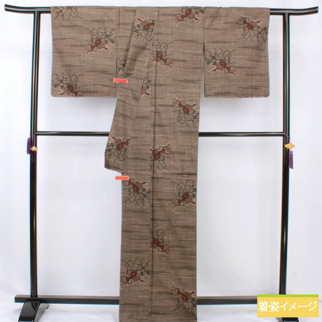 紬 正絹 Sランク 身丈170.5cm 裄丈68cm 赤墨色(あかずみいろ) 大島紬 一元絣 7マルキ 袷 茶系 1116004332614