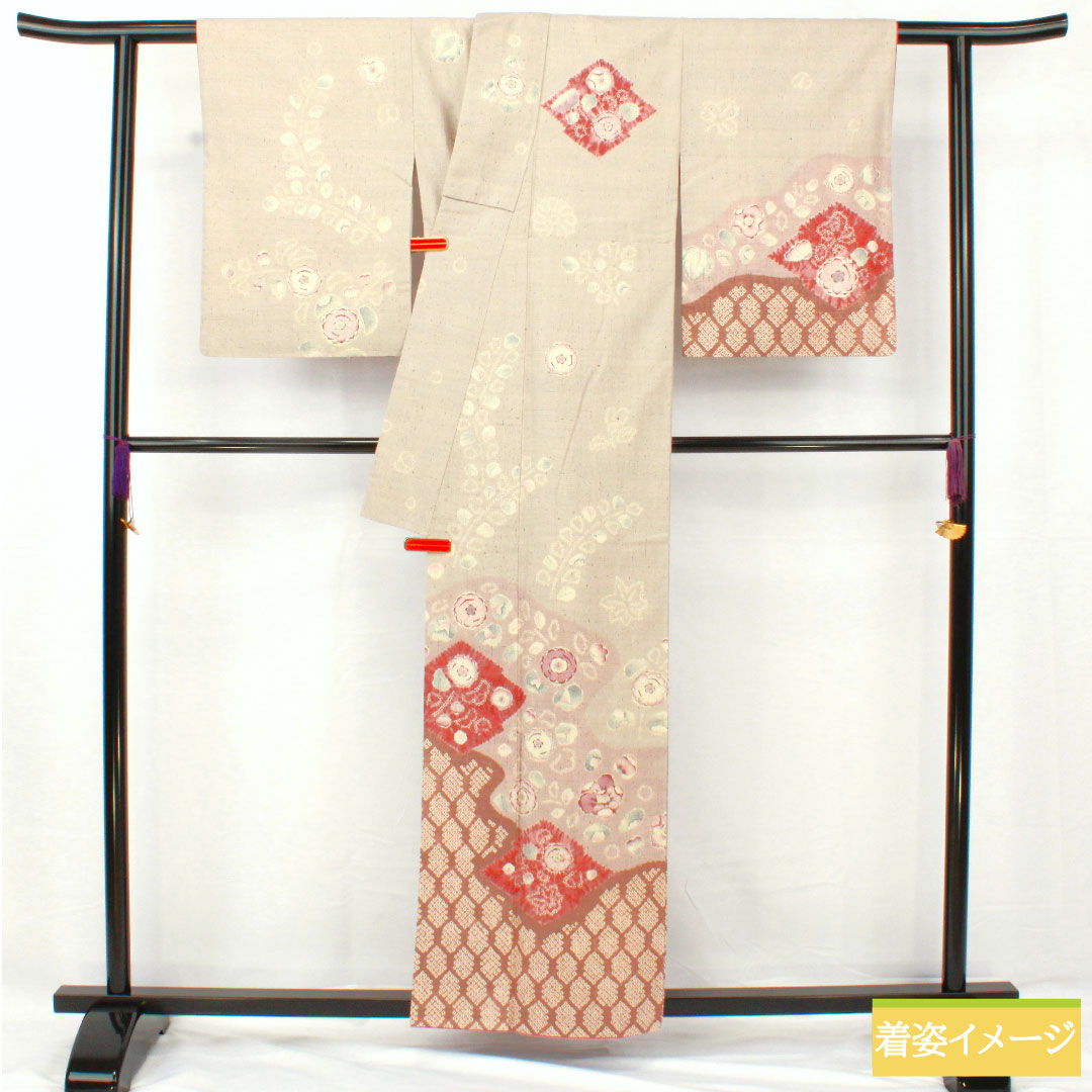 訪問着 正絹 袷 身丈157.5cm 裄丈63cm 小町鼠色(こまちねずいろ) 紬地 辻ヶ花 Sランク グレー系 1112005212322