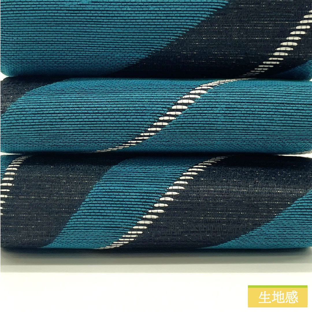(Brand new, unused) Pure silk square obi, blue (hekishoku), geometric pattern, full-length, 436cm long, 10cm wide, gradient finish. Product code: 1134000591999