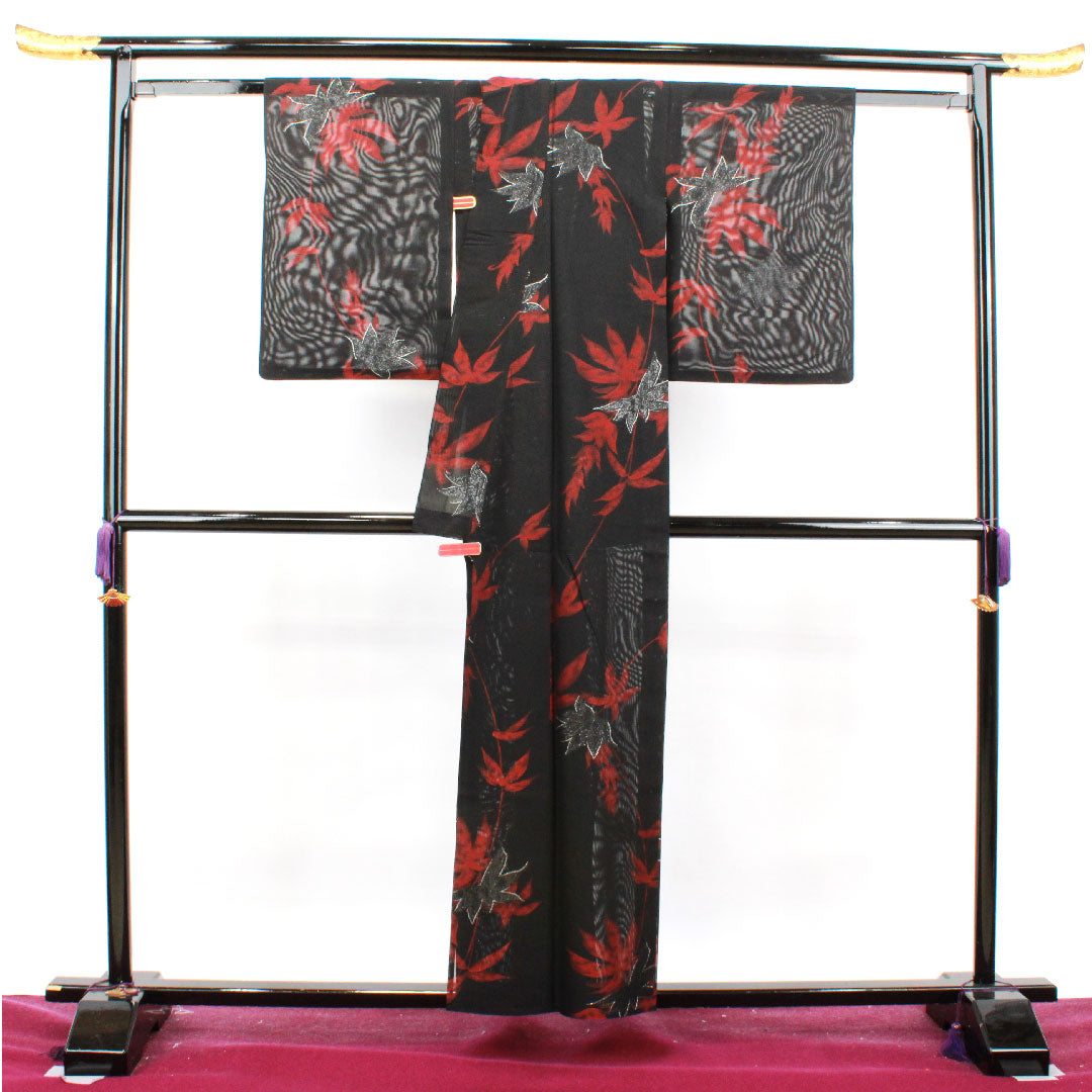 夏物 正絹 小紋 身丈156.5cm 裄丈62cm 抽象模様 紗 Aランク 黒系 1132001083310