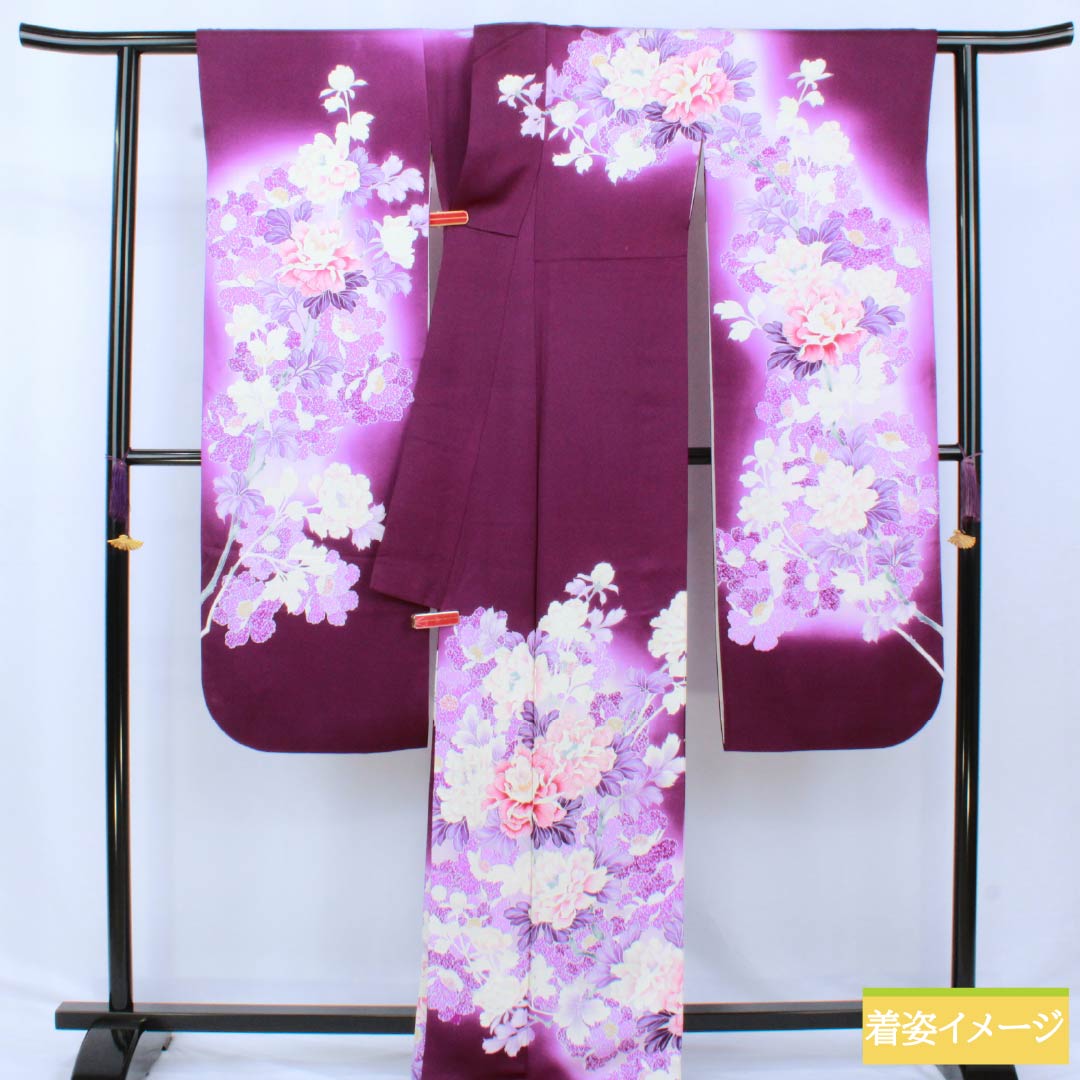 振袖 正絹 Aランク 身丈169cm 裄丈69cm 袷 似紫色(にせむらさきいろ) 京友禅 草花 紫系 1113002153520