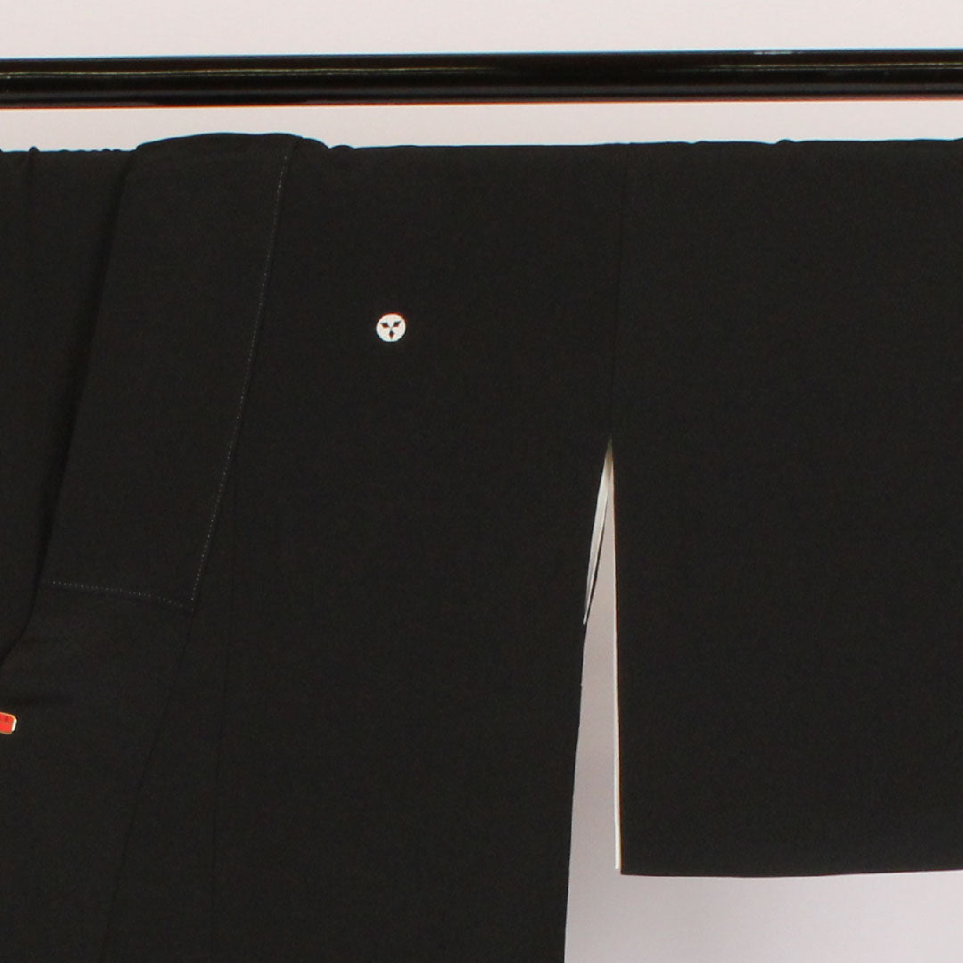 Black formal kimono, length 167cm, sleeve length 68cm, lined, landscape painting, artist's work, pure silk, A rank, five crests, black, 1111000083510